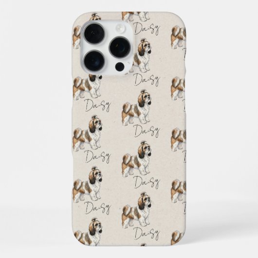 Hand getrokken Pet Portrait Waterverf Shih Tzu iPhone Hoesje (Achterkant)