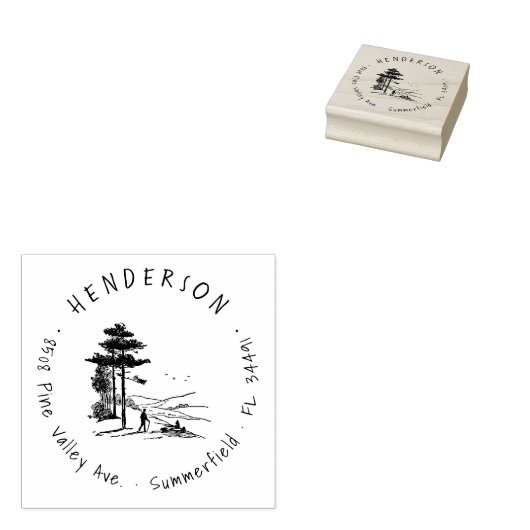Hand-getrokken Pine Bossen Hiker rustieke retour a Rubberstempel (Gestempeld)
