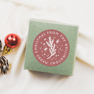 Hand-getrokken Pine & Sneeuwrood Vrolijk Kerstfees Ronde Sticker