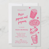 Hand getrokken pizza Popcorn en pyjama uitnodiging (Voorkant)