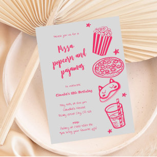Hand getrokken pizza Popcorn en pyjama uitnodiging