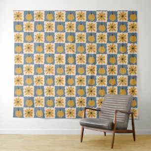 Hand getrokken pompoen controleren Print Tapestry Wandkleed