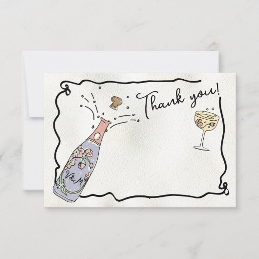 Hand getrokken Presecco en bloemblaadjes Dank u ka Kaart (Voorkant)