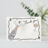Hand getrokken Presecco en bloemblaadjes Dank u ka Kaart (Staand voorkant)