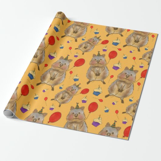 Hand getrokken Quokka Verjaardags Wrapping Cadeaupapier (Uitgerold)