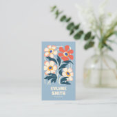 Hand getrokken Retro Blauw QR Code Boho Bloemen Tr Visitekaartje (Staand voorkant)