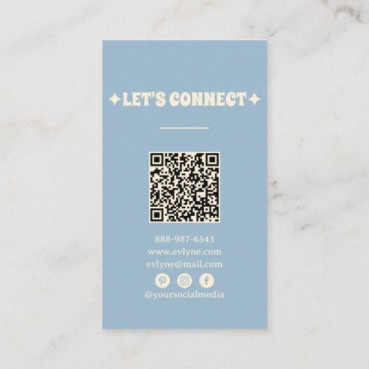 Hand getrokken Retro Blauw QR Code Boho Bloemen Tr Visitekaartje (Achterkant)