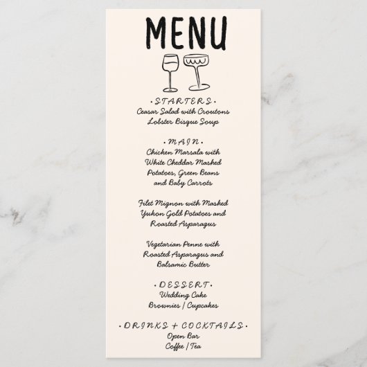 Hand Getrokken Retro Eigenzinnige Unieke Huwelijk Menu (Voorkant)