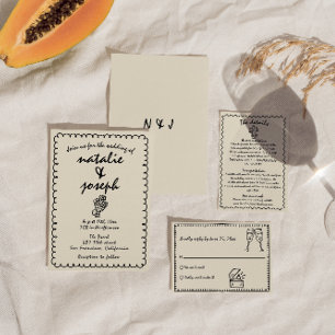 Hand getrokken retro funky unieke eigenzinnige bru kaart