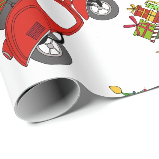 Hand getrokken retro kerstscooter cadeaupapier (Rol Hoek)