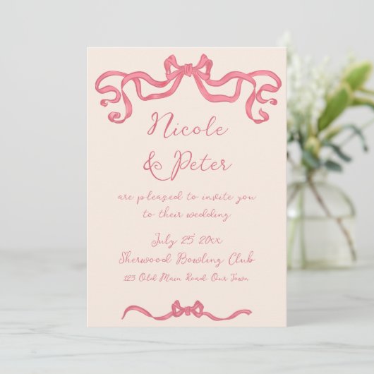 Hand getrokken retro lint krabbel bruiloft kaart (Staand voorkant)