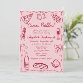 Hand getrokken Retro Rood Italiaans Casual Bruids  Kaart (Staand voorkant)