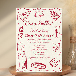 Hand getrokken Retro Rood Italiaans Casual Bruids Kaart