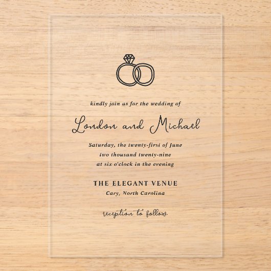 Hand getrokken ringen Doodle moderne bruiloft Acryl Uitnodigingen (Voorkant)