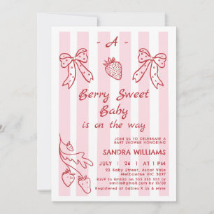 Hand getrokken rode aardbei Baby shower Kaart