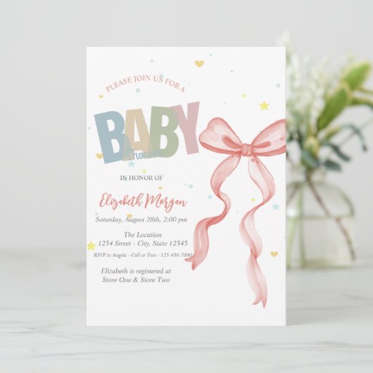 Hand getrokken rode boog sterren harten Baby showe Kaart (Staand voorkant)