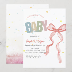 Hand getrokken rode boog sterren harten Baby showe Kaart