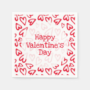 Hand getrokken rode harten Valentijnsdag Servet
