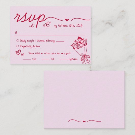 Hand getrokken rode krabbel eigenzinnige RSVP brui Informatiekaartje (Voorkant / Achterkant)