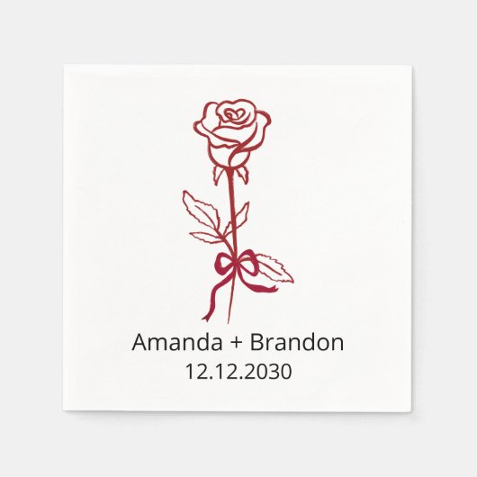 Hand getrokken rode roos boog bruiloft servet (Voorkant)