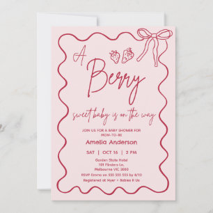 Hand getrokken rood roze aardbei Baby shower Kaart