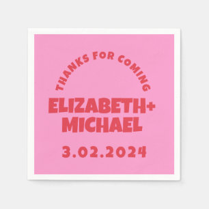 Hand getrokken Rood Roze Funky Bruiloft Servet