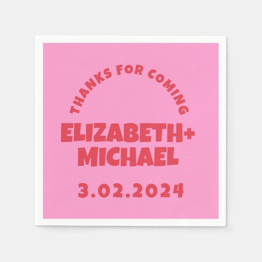 Hand getrokken Rood Roze Funky Bruiloft Servet (Voorkant)