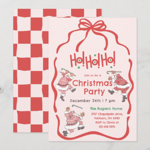 Hand getrokken rood roze  kerstfeest kaart
