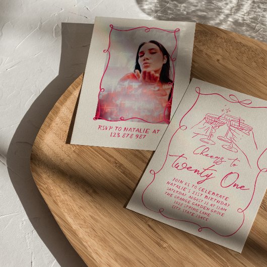 Hand getrokken roze boog 21e foto verjaardagsfeest kaart