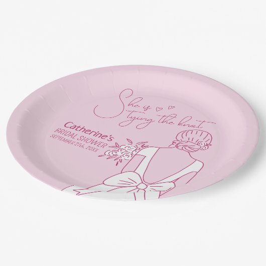 Hand getrokken roze boog bruiloft jurk Vrijgezelle Papieren Bordje (Gekanteld)