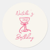 Hand getrokken roze boog champagne glas 30e verjaa ronde sticker (Voorkant)
