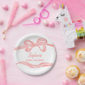 Hand getrokken roze boog meisje Baby shower Papieren Bordje (Feest)