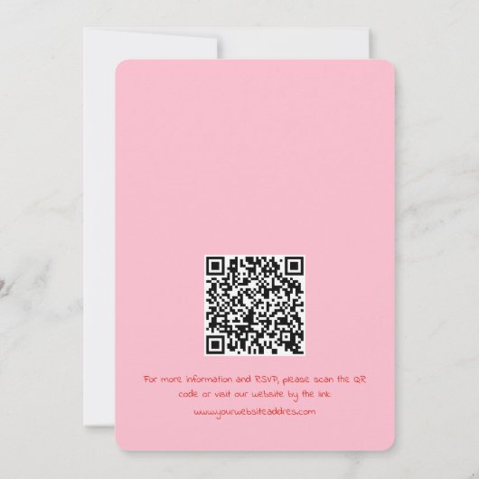 Hand getrokken roze en rode grillige QR-code bruil Kaart (Achterkant)