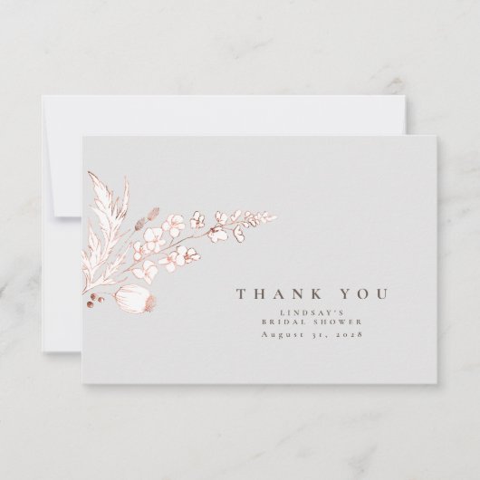 Hand-getrokken roze gouden Wildbloemen Elegant dan Bedankkaart (Voorkant)