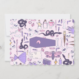 Hand getrokken roze Halloween doodskist heks zombi Kaart