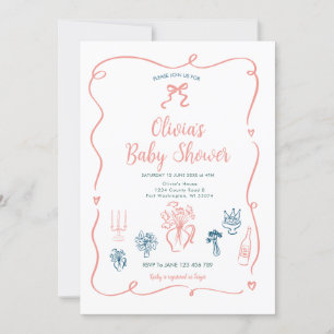 Hand getrokken roze perzik Baby shower uitnodiging
