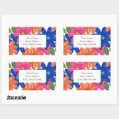 Hand getrokken roze Sinaasappel blauw bloemenpatro Rechthoekige Sticker (Vel)