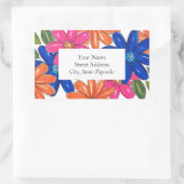 Hand getrokken roze Sinaasappel blauw bloemenpatro Rechthoekige Sticker (Tas)