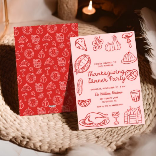 Hand getrokken roze whimsy doedel Thanksgiving uit Feestdagenkaart