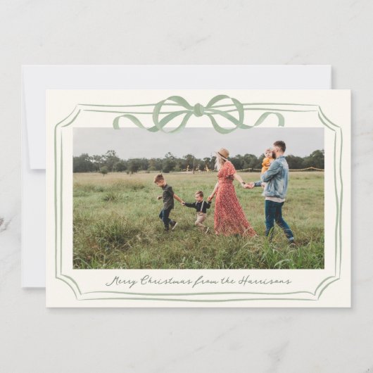 Hand getrokken Sage Green Bow Lijst Feestdagenkaart (Voorkant)