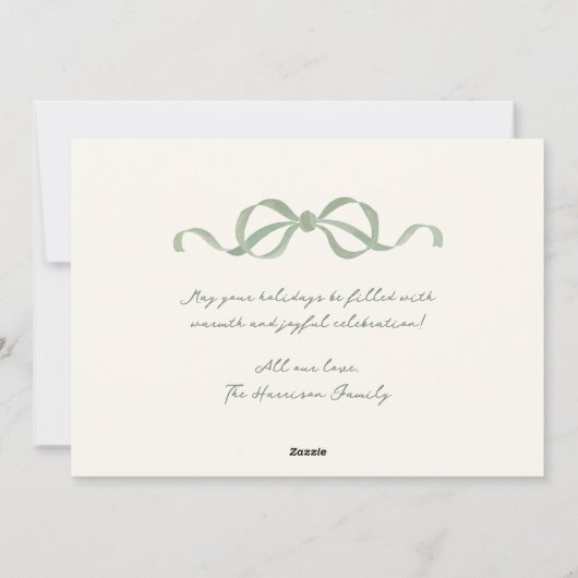 Hand getrokken Sage Green Bow Lijst Feestdagenkaart (Achterkant)