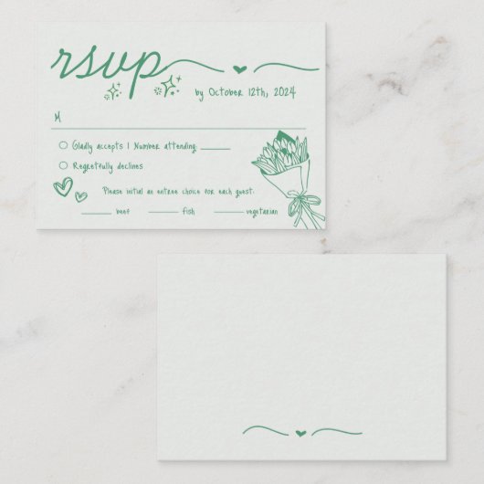 Hand getrokken Sage Scribble eigenzinnige RSVP bru Informatiekaartje (Voorkant / Achterkant)