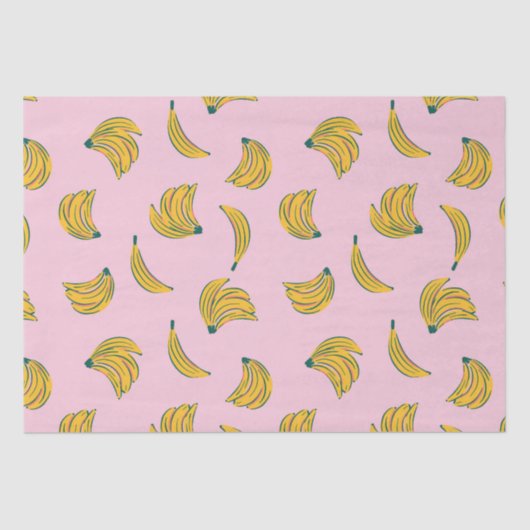 Hand getrokken schattig banaan patroon in roze ach tissuepapier (Voorkant)