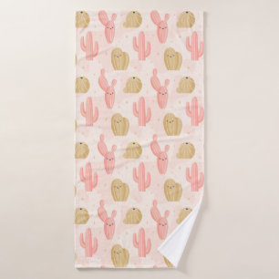 Hand getrokken schattig roze cactus badhanddoek se