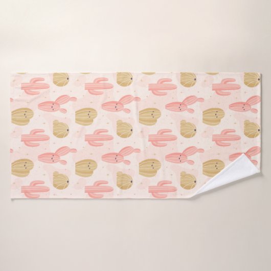 Hand getrokken schattig roze cactus badhanddoek se (Badhanddoek)