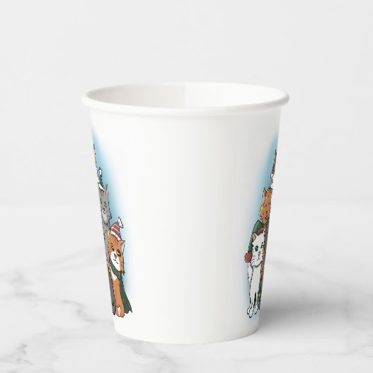 Hand getrokken Schattigee Kerstkatten Papieren Bekers (Links)