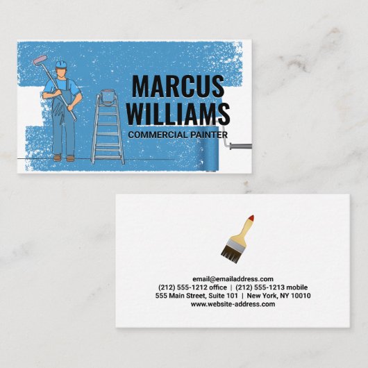 Hand getrokken schilder met gereedschap | verfrol visitekaartje (Voorkant / Achterkant)