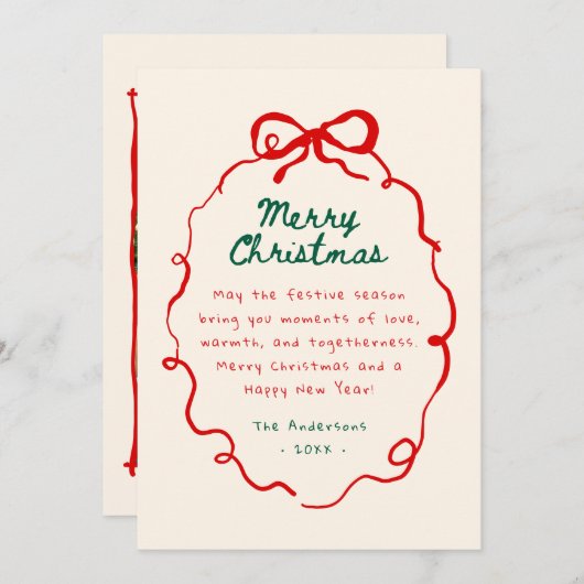 Hand getrokken Scribble Bow Lijst Kerstfoto Feestdagenkaart (Voorkant / Achterkant)