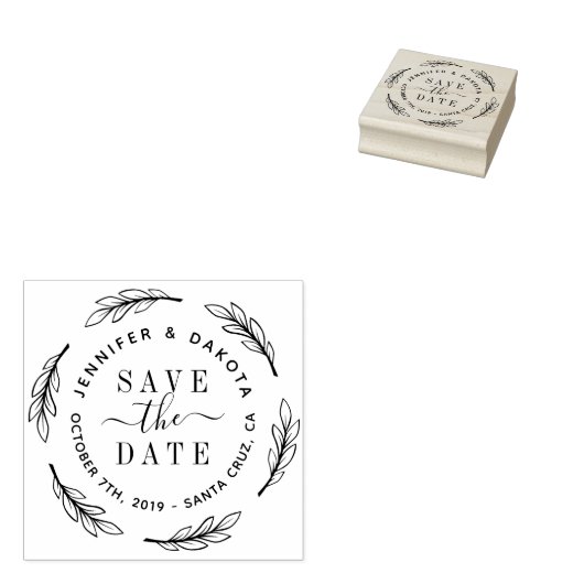 Hand getrokken Script & Botanische krans Bewaar de Rubberstempel (Gestempeld)