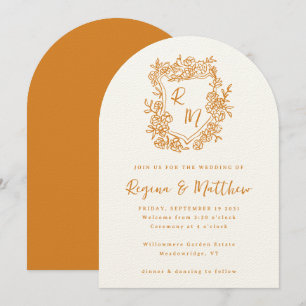 Hand getrokken Sinaasappel Floral Crest Monogram b Kaart